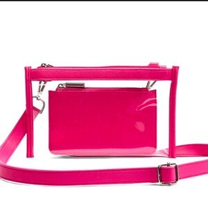 NIP! Thirty-One Crossbody-Clear in Hibiscus Hot Pink Smooth Pebble w/wallet.
